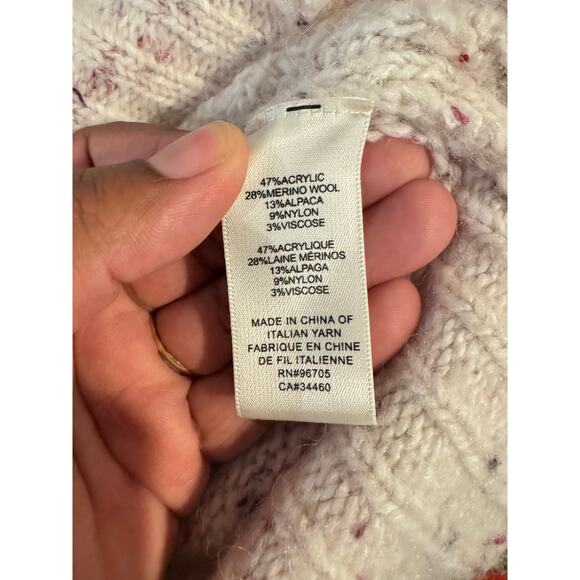 Rebecca Taylor Speckled Cable Knit Puff Sleeve Sweater Cream Wool Alpaca Size M - Picture 6 of 7